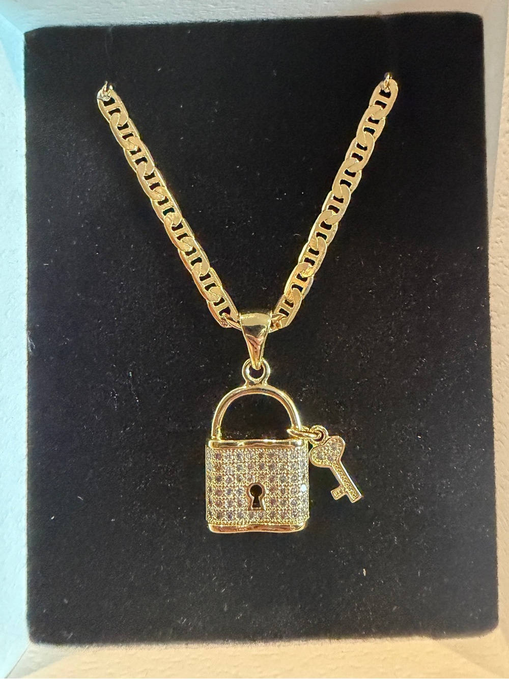 Gold Padlock Pendant Necklace with Key Charm